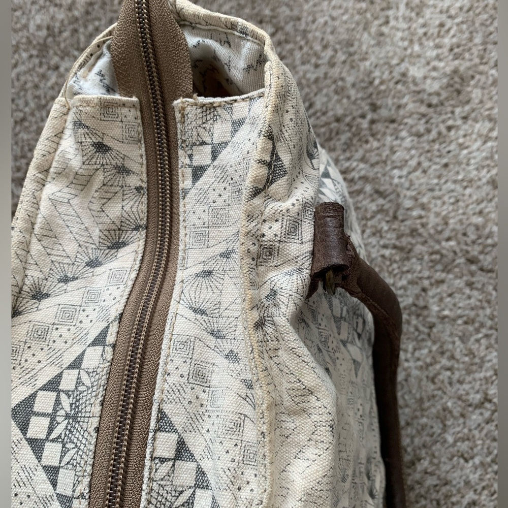 Myra Bag cream black tote bag geometric aztek bohemian purse cotton leather - Picture 8 of 12
